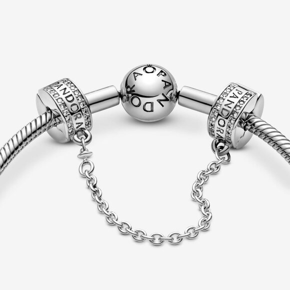 Pandora logo safety chain clip charm silver - Picture 2 of 3